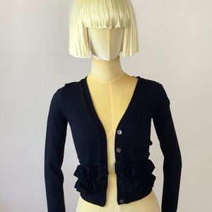 J. Crew Black Ruffle Hem V-Neck Cardigan